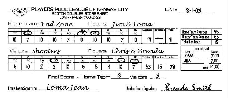 sample pool league score sheet