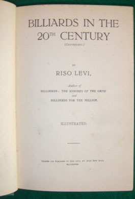 Rare Signed Billiards in the Twentieth Century Book by Riso Levi Book 