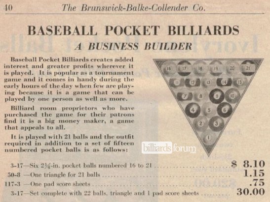 1928 Brunswick Balke Collender Baseball Pocket Billiards Catalog Page 40