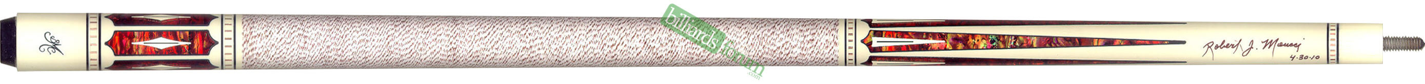 BMC Copperhead Cue Dated 2010-04-30 "Copperhead" model BMC cue by Meucci. This exact cue was sold through Billiard Warehouse and is dated 2010-04-30 on the forearm near the Robert J. Meucci signature.