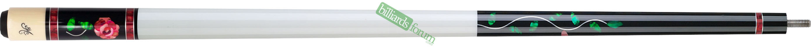 BMC Glass Rose Pool Cue with Pink Rose Product image of a BMC Glass rose pool cue with pink roses.