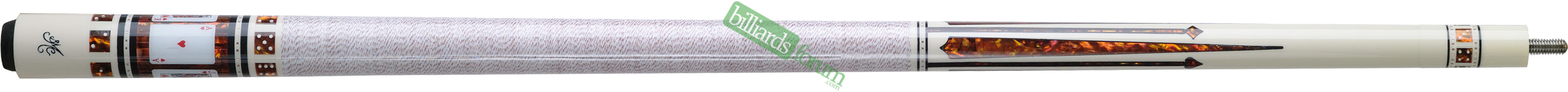 Hearts Version BMC Casino 4 Pool Cue Large photo of the Bob Meucci Customs *BMC Casino #4 Hearts* pool cue. The BMC Casino #4 Hearts model pool cue is part of the BMC Casino Series line of pool cues.