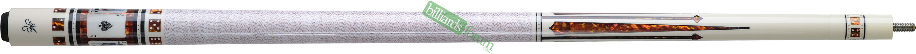 Spades Version BMC Casino 4 Pool Cue Large photo of the Bob Meucci Customs *BMC Casino #4 Spades* pool cue. The BMC Casino #4 Spades model pool cue is part of the BMC Casino Series line of pool cues.
