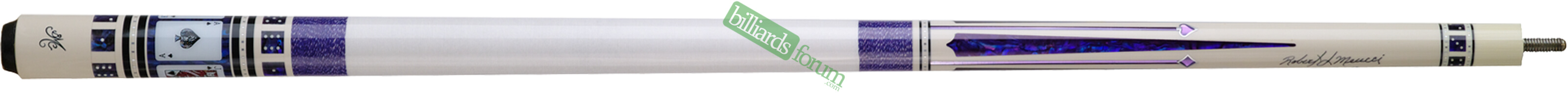 Spades Version BMC Casino 5 Pool Cue Large photo of the Bob Meucci Customs *BMC Casino #5 Spades* pool cue. The BMC Casino #5 Spades model pool cue is part of the BMC Casino Series line of pool cues.