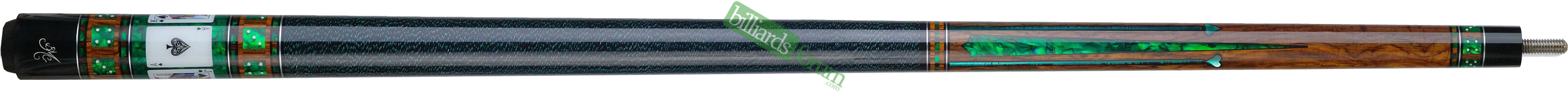 Spades Version BMC Casino 7 Pool Cue Large photo of the Bob Meucci Customs *BMC Casino #7 Spades* pool cue. The BMC Casino #7 Spades model pool cue is part of the BMC Casino Series line of pool cues.