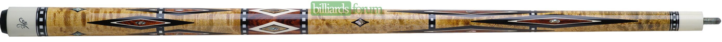 BMC Birds Eye Maple Diamond Pool Cue This cue comes with two Black Dot Bullseye shafts, engraved numbers, and is signed and dated by Bob Meucci's hand.
There will only be 100 pieces of this cue made!
