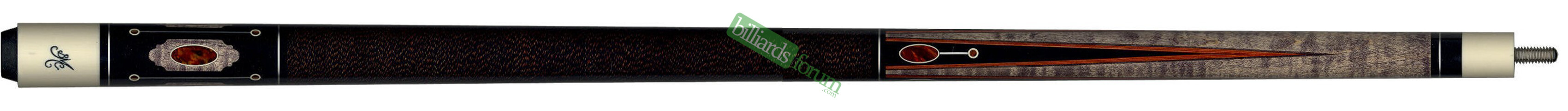 Brown SWBB-2B Pool Cue with Grey Stain Photo of a *brown BMC SWBB-2B cue* with grey stain, brown veneer points, and brown shell inlays.