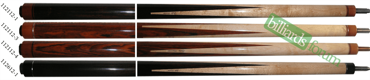 Bob Harris 2012 Custom Sneaky Pete Series Pool Cue Identification A picture of pool cues from the Bob Harris 2012 Custom Sneaky Pete Series line of cues. It can be used to identify 2012 Bob Harris Sneaky Pete Series Cues and find out how much Bob Harris 2012 Custom Sneaky Pete Series pool cues are worth.