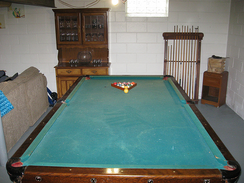 Picture of Antique Pool Cue Rack and Billiard Table Antique Pool Cue Rack and Billiard Table