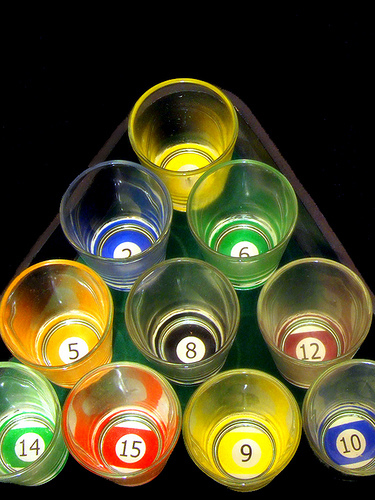 Picture of Billiard Ball Shot Glasses and Rack Tray Billiard Ball Shot Glasses and Rack Tray