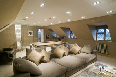 Billiard Table in Loft Vaulted Ceiling