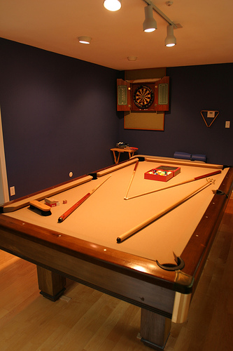 Home Pool Room With Lights On