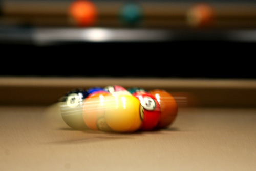 Nine Ball Rack on Tan Pool Table Cloth