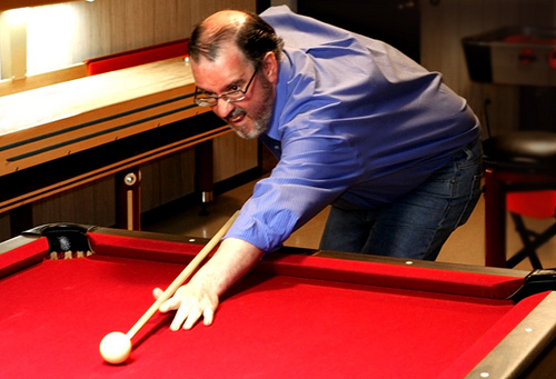 Red Billiard Cloth on Table With Drop Pockets