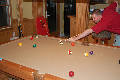 Tan Pool Table Cloth and Home Bar