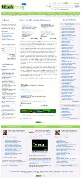 Billiards Forum Homepage September 2007