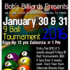 Flyer for a 9-Ball Tournament from Bob's Billiards New Braunfels, TX