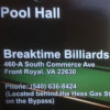 Breaktime Billiards Front Royal, VA Business Card