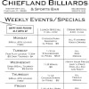 Flyer for Weekly Specials from Chiefland Billiards Chiefland, FL