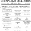Flyer for Weekly Specials from Chiefland Billiards Chiefland, FL