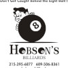 Flyer, Hobson's Billiard Repair Morrisville, PA