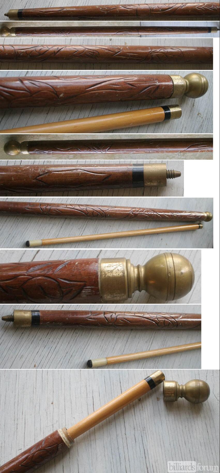 5 Piece Cane, Concealed Pool Cue, Carved Dragon
