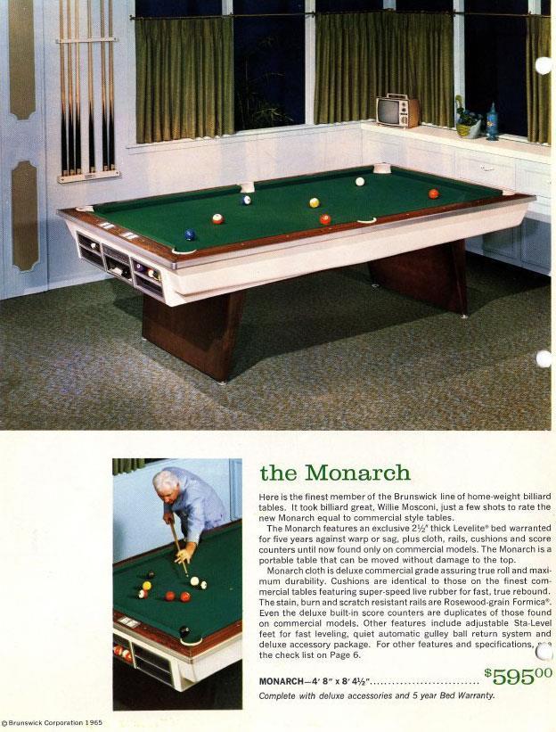 Value of 1965 Brunswick Monarch Pool Table